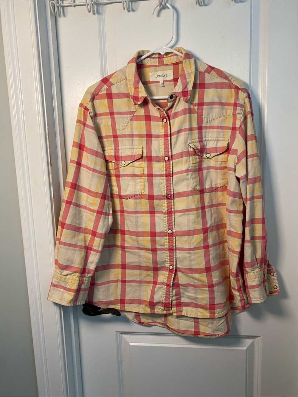 The Great. Yellow and Pink Plaid Button-Down Shirt